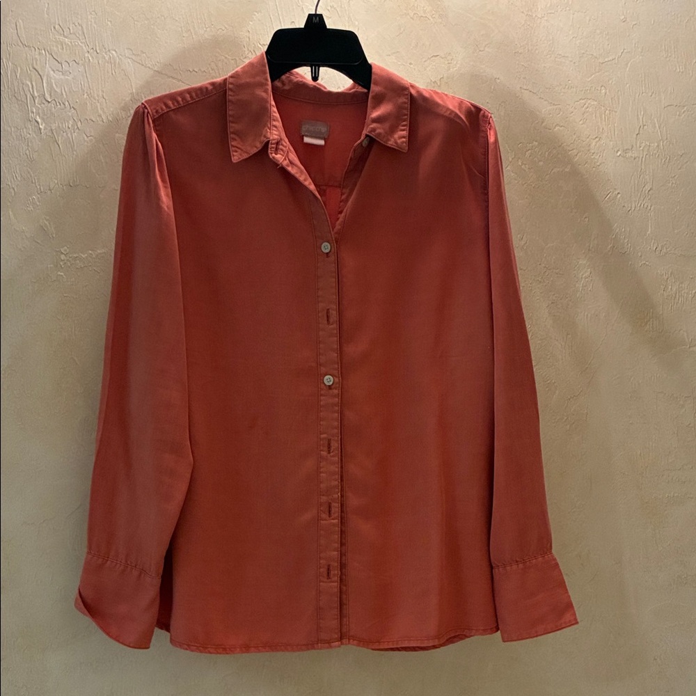 Chico's Rust Coral Long-Sleeve Button-Down Shirt